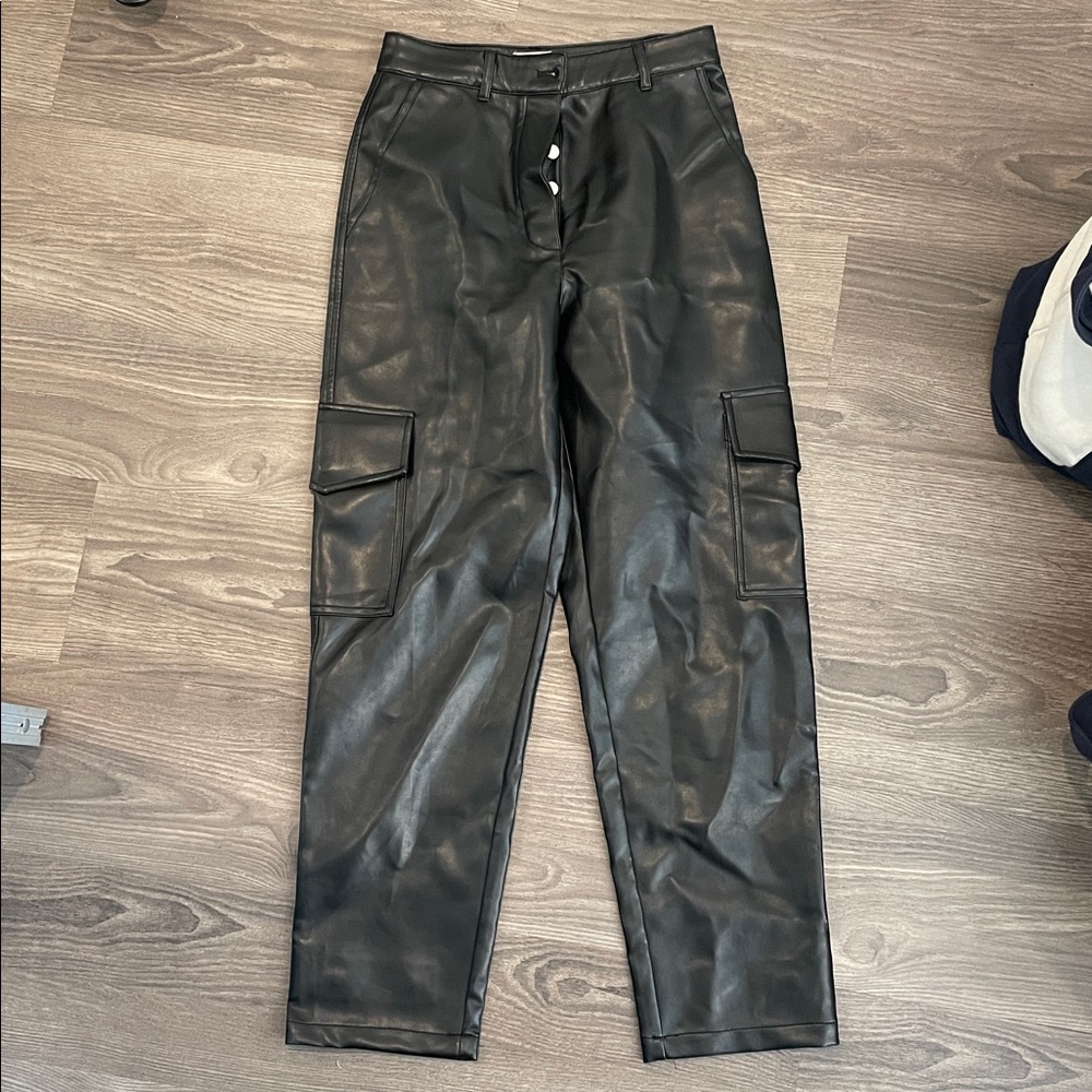 Wilfred Black Faux Leather cargo Pants